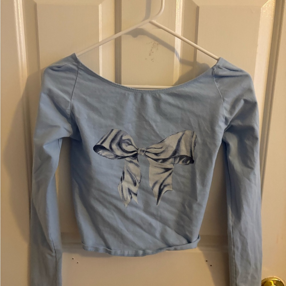 Urban outfitters Light Blue Long Sleeve Top with Bow Design